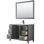 Daria 48" Single Vanity in Dark Gray, White Marble Top, Black Trim, 46" Mirror