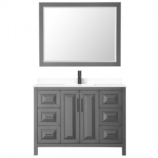 Daria 48" Single Vanity in Dark Gray, White Marble Top, Black Trim, 46" Mirror