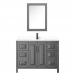 Daria 48" Gray Single Vanity, White Marble Top, Black Trim, Medicine Cabinet