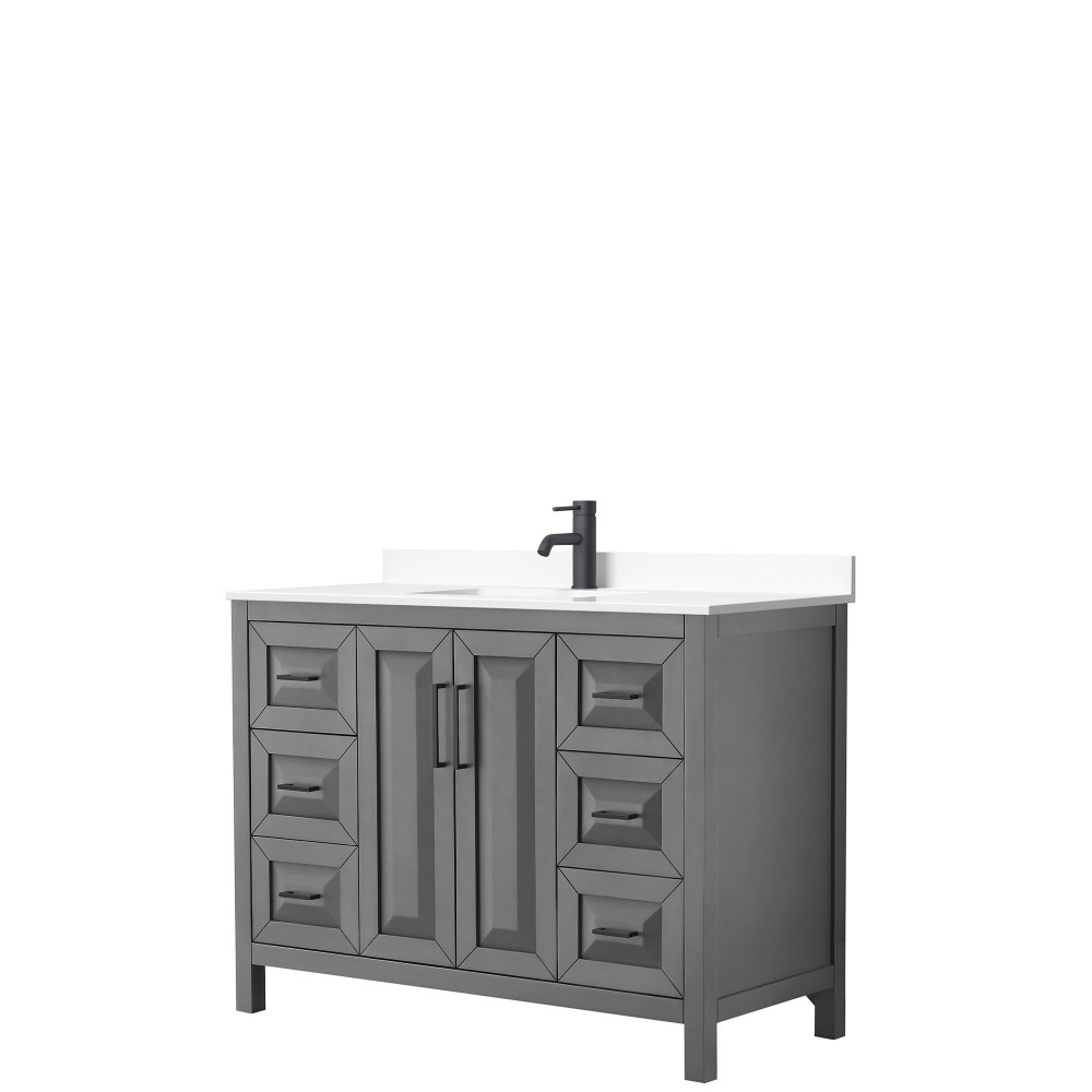 Daria 48" Single Vanity in Dark Gray, White Cultured Marble Top, Black Trim