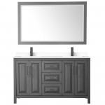 Daria 60" Double Vanity in Dark Gray, White Marble Top, Black Trim, 58" Mirror