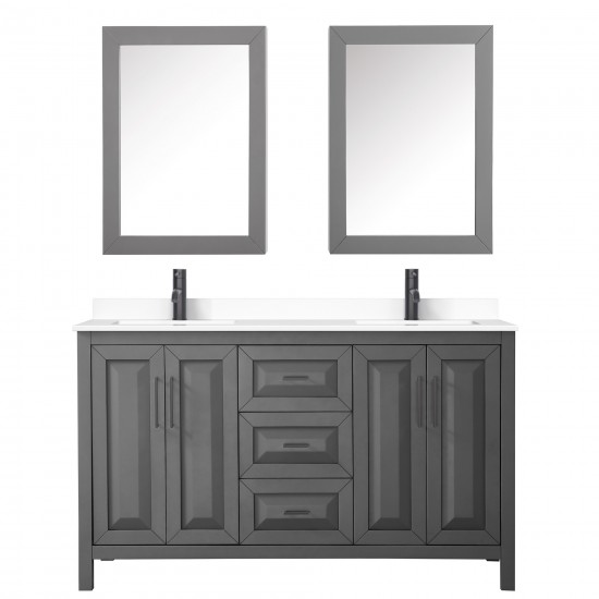 Daria 60" Gray Double Vanity, White Marble Top, Black Trim, Medicine Cabinets