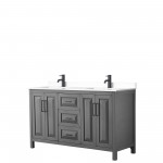 Daria 60" Double Vanity in Dark Gray, White Cultured Marble Top, Black Trim