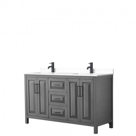 Daria 60" Double Vanity in Dark Gray, White Cultured Marble Top, Black Trim