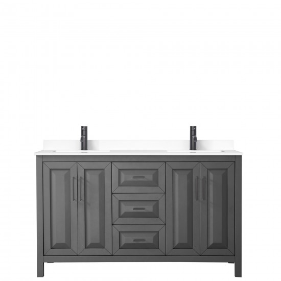 Daria 60" Double Vanity in Dark Gray, White Cultured Marble Top, Black Trim