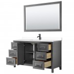 Daria 60" Single Vanity in Dark Gray, White Marble Top, Black Trim, 58" Mirror