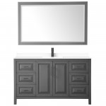 Daria 60" Single Vanity in Dark Gray, White Marble Top, Black Trim, 58" Mirror