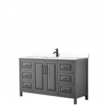 Daria 60" Single Vanity in Dark Gray, White Cultured Marble Top, Black Trim