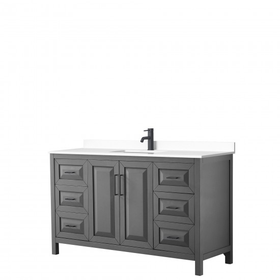 Daria 60" Single Vanity in Dark Gray, White Cultured Marble Top, Black Trim