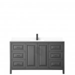 Daria 60" Single Vanity in Dark Gray, White Cultured Marble Top, Black Trim