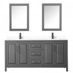 Daria 72" Gray Double Vanity, White Marble Top, Black Trim, Medicine Cabinets