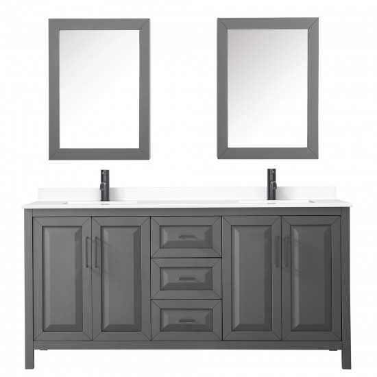 Daria 72" Gray Double Vanity, White Marble Top, Black Trim, Medicine Cabinets