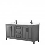 Daria 72" Double Vanity in Dark Gray, White Cultured Marble Top, Black Trim