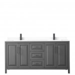 Daria 72" Double Vanity in Dark Gray, White Cultured Marble Top, Black Trim