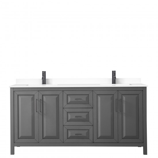 Daria 72" Double Vanity in Dark Gray, White Cultured Marble Top, Black Trim