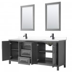 Daria 80" Double Vanity in Dark Gray, White Marble Top, Black Trim, 24" Mirrors