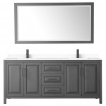 Daria 80" Double Vanity in Dark Gray, White Marble Top, Black Trim, 70" Mirror