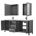 Daria 80" Gray Double Vanity, White Marble Top, Black Trim, Medicine Cabinets