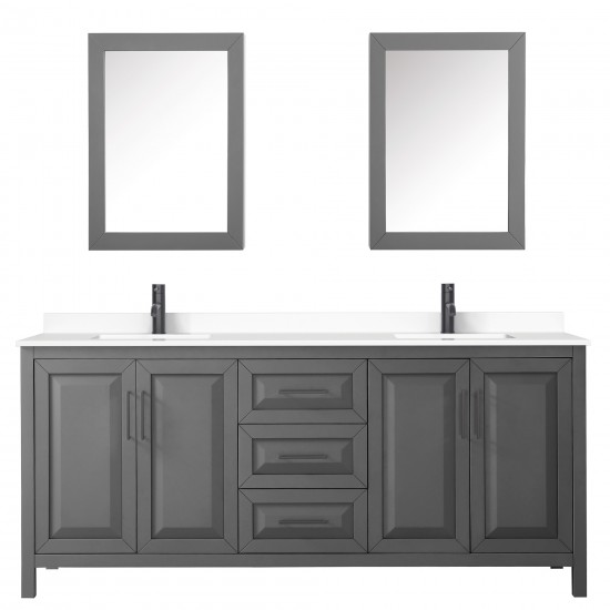 Daria 80" Gray Double Vanity, White Marble Top, Black Trim, Medicine Cabinets