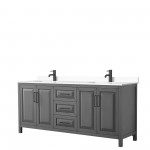 Daria 80" Double Vanity in Dark Gray, White Cultured Marble Top, Black Trim