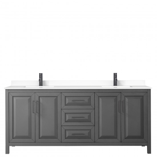 Daria 80" Double Vanity in Dark Gray, White Cultured Marble Top, Black Trim