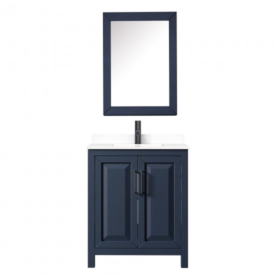 Daria 30" Blue Single Vanity, White Marble Top, Black Trim, Medicine Cabinet