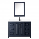 Daria 48" Blue Single Vanity, White Marble Top, Black Trim, Medicine Cabinet