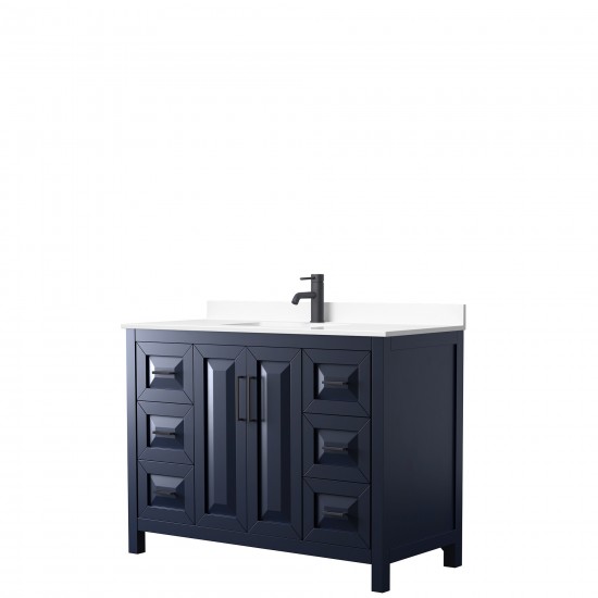 Daria 48" Single Vanity in Dark Blue, White Cultured Marble Top, Black Trim