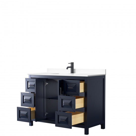 Daria 48" Single Vanity in Dark Blue, White Cultured Marble Top, Black Trim