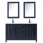 Daria 60" Blue Double Vanity, White Marble Top, Black Trim, Medicine Cabinets