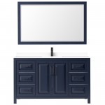 Daria 60" Single Vanity in Dark Blue, White Marble Top, Black Trim, 58" Mirror