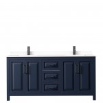 Daria 72" Double Vanity in Dark Blue, White Cultured Marble Top, Black Trim