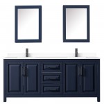 Daria 80" Blue Double Vanity, White Marble Top, Black Trim, Medicine Cabinets