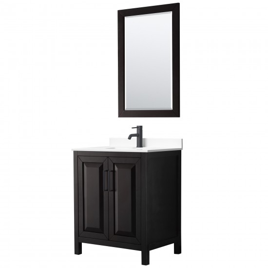 Daria 30" Dark Espresso Single Vanity, White Marble Top, Black Trim, 24" Mirror