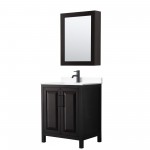 Daria 30" Espresso Single Vanity, White Marble Top, Black Trim, Medicine Cabinet