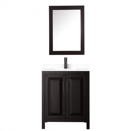 Daria 30" Espresso Single Vanity, White Marble Top, Black Trim, Medicine Cabinet