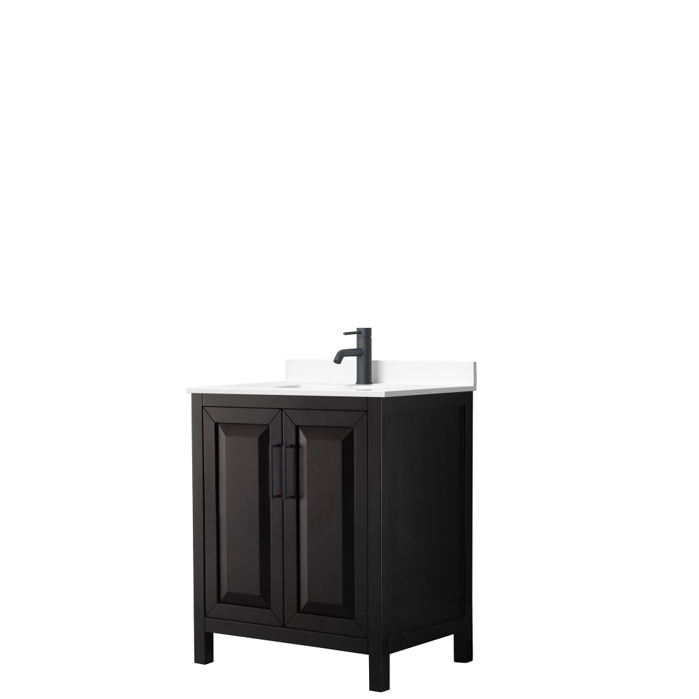 Daria 30" Single Vanity in Dark Espresso, White Cultured Marble Top, Black Trim