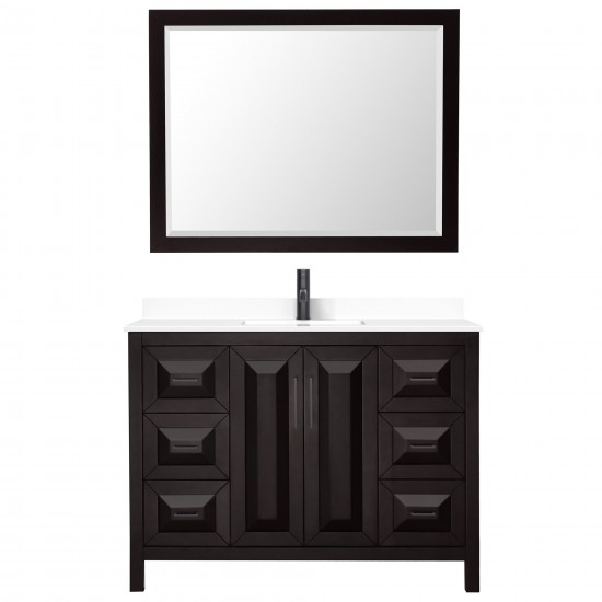 Daria 48" Dark Espresso Single Vanity, White Marble Top, Black Trim, 46" Mirror