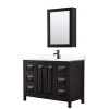 Daria 48" Espresso Single Vanity, White Marble Top, Black Trim, Medicine Cabinet