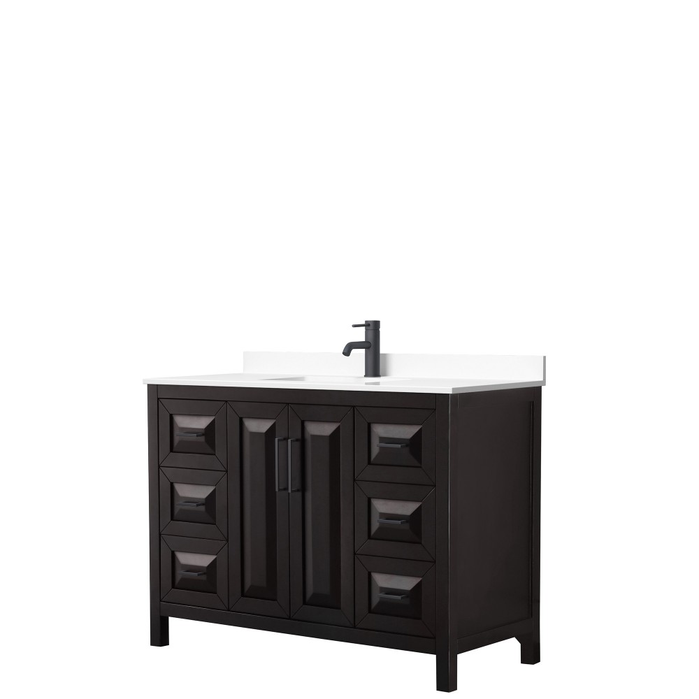 Daria 48" Single Vanity in Dark Espresso, White Cultured Marble Top, Black Trim