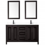 Daria 60" Dark Espresso Double Vanity, White Marble Top, Black Trim, 24" Mirrors