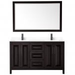 Daria 60" Dark Espresso Double Vanity, White Marble Top, Black Trim, 58" Mirror