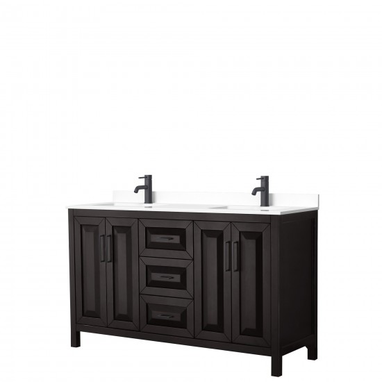 Daria 60" Double Vanity in Dark Espresso, White Cultured Marble Top, Black Trim