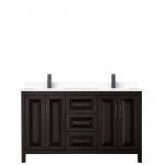 Daria 60" Double Vanity in Dark Espresso, White Cultured Marble Top, Black Trim