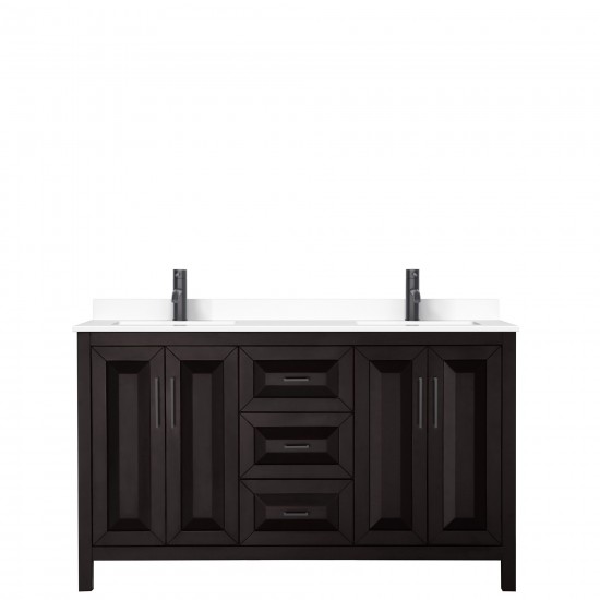 Daria 60" Double Vanity in Dark Espresso, White Cultured Marble Top, Black Trim