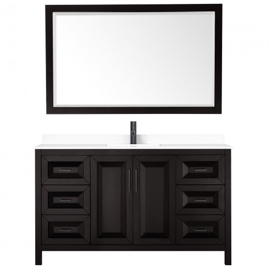 Daria 60" Dark Espresso Single Vanity, White Marble Top, Black Trim, 58" Mirror