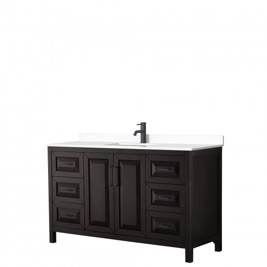 Daria 60" Single Vanity in Dark Espresso, White Cultured Marble Top, Black Trim