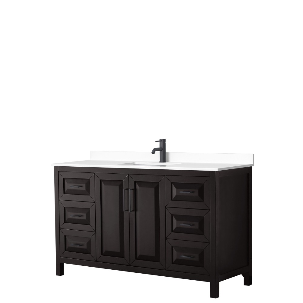 Daria 60" Single Vanity in Dark Espresso, White Cultured Marble Top, Black Trim