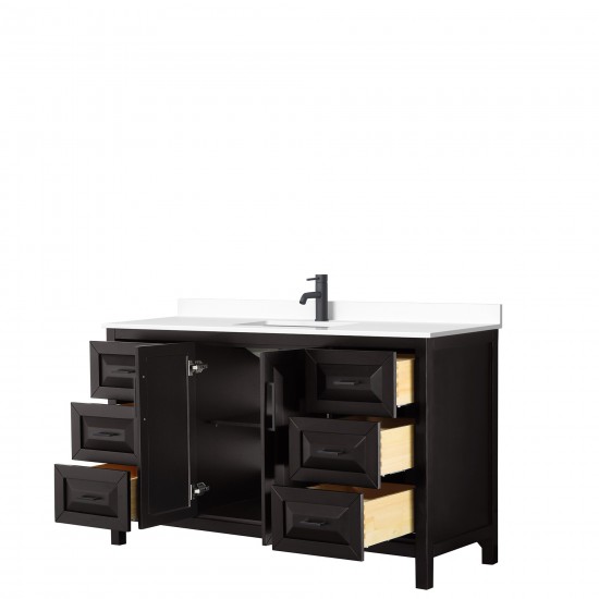 Daria 60" Single Vanity in Dark Espresso, White Cultured Marble Top, Black Trim