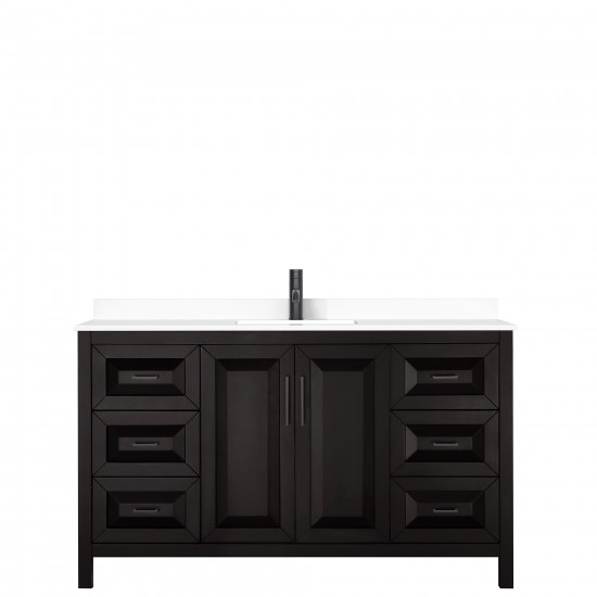 Daria 60" Single Vanity in Dark Espresso, White Cultured Marble Top, Black Trim